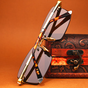 天然水晶眼镜石头镜时尚切边方形墨镜半金瑁瑁腿茶色太阳镜通用款