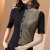 韩版女装半高领打底衫女秋季中袖网纱上衣修身显瘦拼色亮丝T恤潮