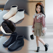 女童短靴2023冬季时尚韩版儿童，加绒皮靴女号休闲软底宝宝棉靴