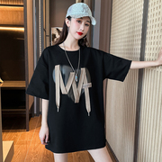 潮牌大版短袖t恤女设计感夏季2024年韩版宽松中长款印花上衣