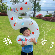 韩国32寸超大铝箔贴纸生日数字气球套餐男孩子周岁派对拍照道具