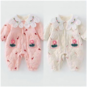 女宝宝夹棉连体衣洋气婴儿衣服秋冬季新生儿连身外套加厚长袖冬装