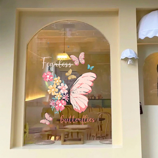 创意可爱彩色蝴蝶贴纸，ins风玻璃橱窗静电贴画，网红店铺装饰门贴