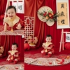新中式男女宝宝周岁抓周礼派对场景布置道具红色一岁礼服拍照服装
