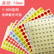 1-500圆形数字贴纸号码数字标贴，圆形标签纸编号红色数字号码贴纸