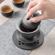 z655禅风黑陶盖碗陶瓷泡，茶碗粗陶手抓盖碗，功夫茶具茶杯家用
