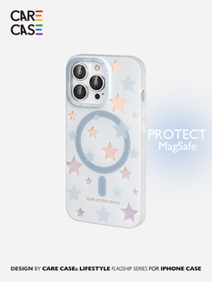 carecase蓝色镭射星星磁吸防摔双层手机壳小众，原创设计支持magsafe适用于苹果13promax1415promax