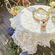 刺绣白色蕾丝镂空餐桌布北欧轻奢小圆桌茶几盖巾美式朦胧纱盖布