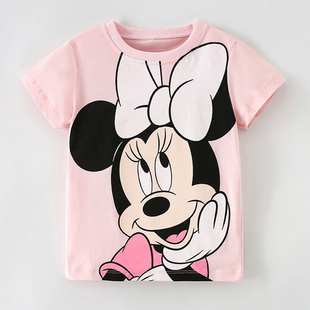女童粉红色短袖宝宝T恤纯棉半袖上衣儿童夏装婴儿打底衫卡通鼠潮T