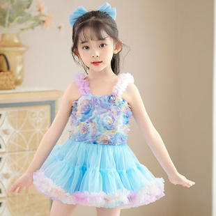 夏时尚(夏时尚)童彩色tutu裙，1-6岁小童装蓬蓬礼服吊带网纱裙子韩版女公主