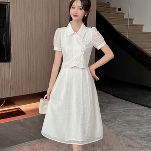 国风连衣裙白色小个子高腰修身上衣显瘦半身裙甜美洋气质夏季套装