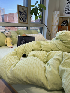 ins韩式泡泡纱清新绿色，床上四件套全棉纯棉，文艺1.5米被套床单少女