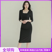 赫本风黑色连衣裙，中袖韩国2023年夏季ol通勤气质修身中裙