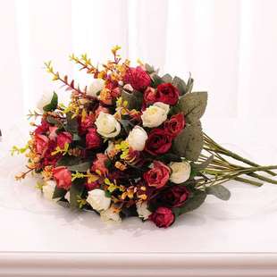 玫瑰仿真花套装花束装饰花，摆件客厅欧式花瓶，插花塑料干花假花绢花