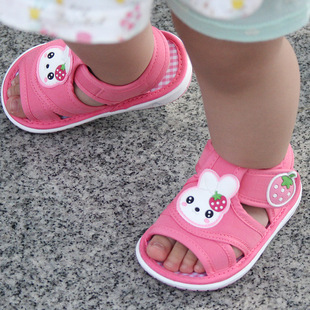 女宝宝凉鞋布鞋夏季婴儿，家居软底防滑周岁，透气棉布小孩学步鞋粉红