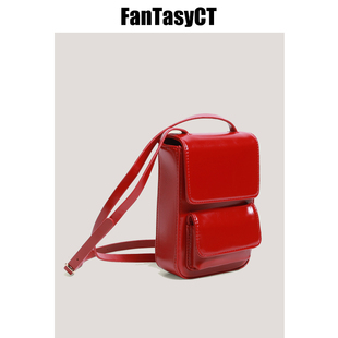 范特西定制复古迷你小众设计手机，包女斜跨红色小包相机包韩版小包