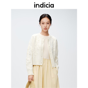 indicia标记春季米白色，印花针织开衫简约甜美毛衣c6a402ks012