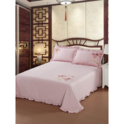 床上四件套100全棉2米x2米3纯棉刺绣高档木耳边粉色公主床单