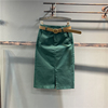 绿色半身裙女高腰欧洲站，2024春装修身开叉直筒中长款包臀裙子