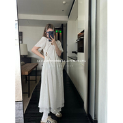 luu桃喜儿白色镂空抽绳蕾丝，拼接连衣裙长裙度假风法式高级感女夏