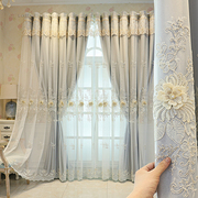 简约现代布纱一体双层窗帘成品卧室客厅绣花遮光布料高档大气阳台