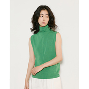 piecebypiece春夏绿色，纯棉修身无袖，上衣气质休闲高领针织背心