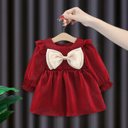 6一12月婴儿裙子冬款1-3岁女童，洋气连衣裙春秋款，2宝宝红色公主裙
