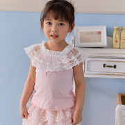 2024夏款韩国童装marianyou女童公主甜美蕾丝荷叶，领t恤