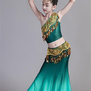 儿童傣族舞蹈演出服女童傣族孔雀舞包臀鱼尾裙少儿表演服