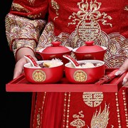 新婚改口敬茶杯结婚用品喜碗喜筷对碗套装婚庆，婚礼喜庆红色喜茶杯