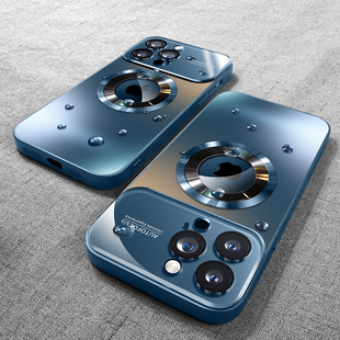 适用苹果15promax手机壳14Pro13Pro蓝色iphone15全包镜头膜plus磨砂玻璃11magsafe磁吸高级感男女透明款