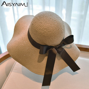 韩版手工可折叠防晒帽遮阳帽，海边大檐帽拉菲草帽，女夏天沙滩太阳帽