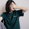 韩国墨绿色纯棉短袖t恤女体恤，宽松大码2024年夏装字母上衣潮