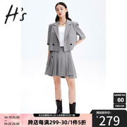 HS奥莱2022夏季灰色设计感小众气质学院风箱型短袖西装外套女