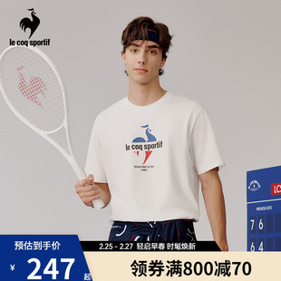 网球系列乐卡克法国公鸡2023秋男女LOGO印花圆领短袖T恤