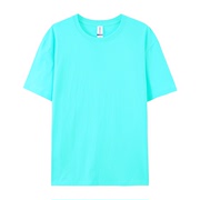 湖蓝荧光蓝纯棉纯色圆领短袖，t恤全棉打底衫，男女大码t运动体恤宽松
