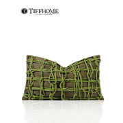 现代简约荧光绿色麂皮绒绳手工，编织靠垫抱枕，样板房客厅沙发腰枕套