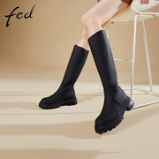fed骑士靴冬季厚底靴子显瘦黑色真皮长筒靴高筒靴1120-ZCA529