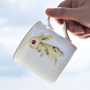 妙home金边描金卡通骨瓷马克杯情侣，对杯可爱兔子水杯咖啡家用杯子