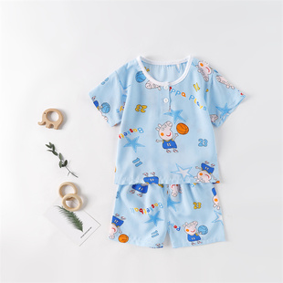 1岁宝宝夏装棉绸睡衣短袖，套装6个月，婴儿空调服儿童装夏季薄款绵绸