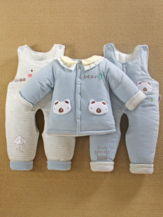 3一6个月12婴儿，加厚棉服袄款0秋冬装，4男宝宝衣服背带裤三件套装季