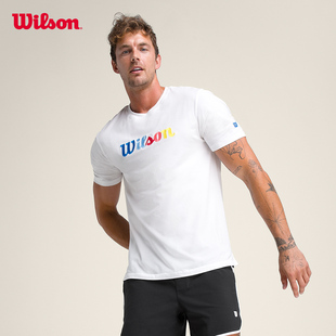 Wilson威尔胜专业网球服装上衣男士T恤 运动速干短袖白色网球服