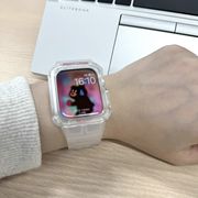 适用applewatch8表带苹果手表iwatch7硅胶运动一体，壳带透明磨砂男女654se2代创意4145mm夏季透气休闲