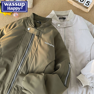 WASSUP美式字母刺绣棒球棉服夹克男士复古秋冬季加厚情侣棉衣外套