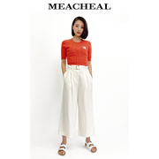 MEACHEAL米茜尔夏季橘红色纯棉半袖套头针织衫时尚女休闲小衫