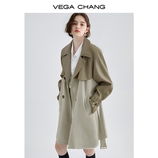 vegachang风衣女中长款2024年春秋设计感拼色高级感英伦风外套