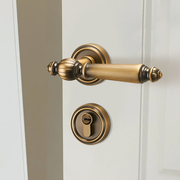 室内木门锁法式黄古铜门锁房间复古门把手美式磁吸静音分体房门锁