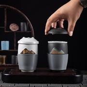 车载茶具过滤简约陶瓷，泡茶杯便携日式复古创意，大容量旅行带盖粗陶