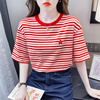 条纹t恤女短袖夏2023年清新纯棉上衣宽松设计感小众红色半袖