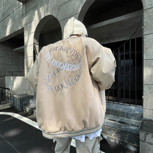 尾郎的店 美式复古棉服男ins潮牌欧美高街嘻哈棒球服外套夹克情侣